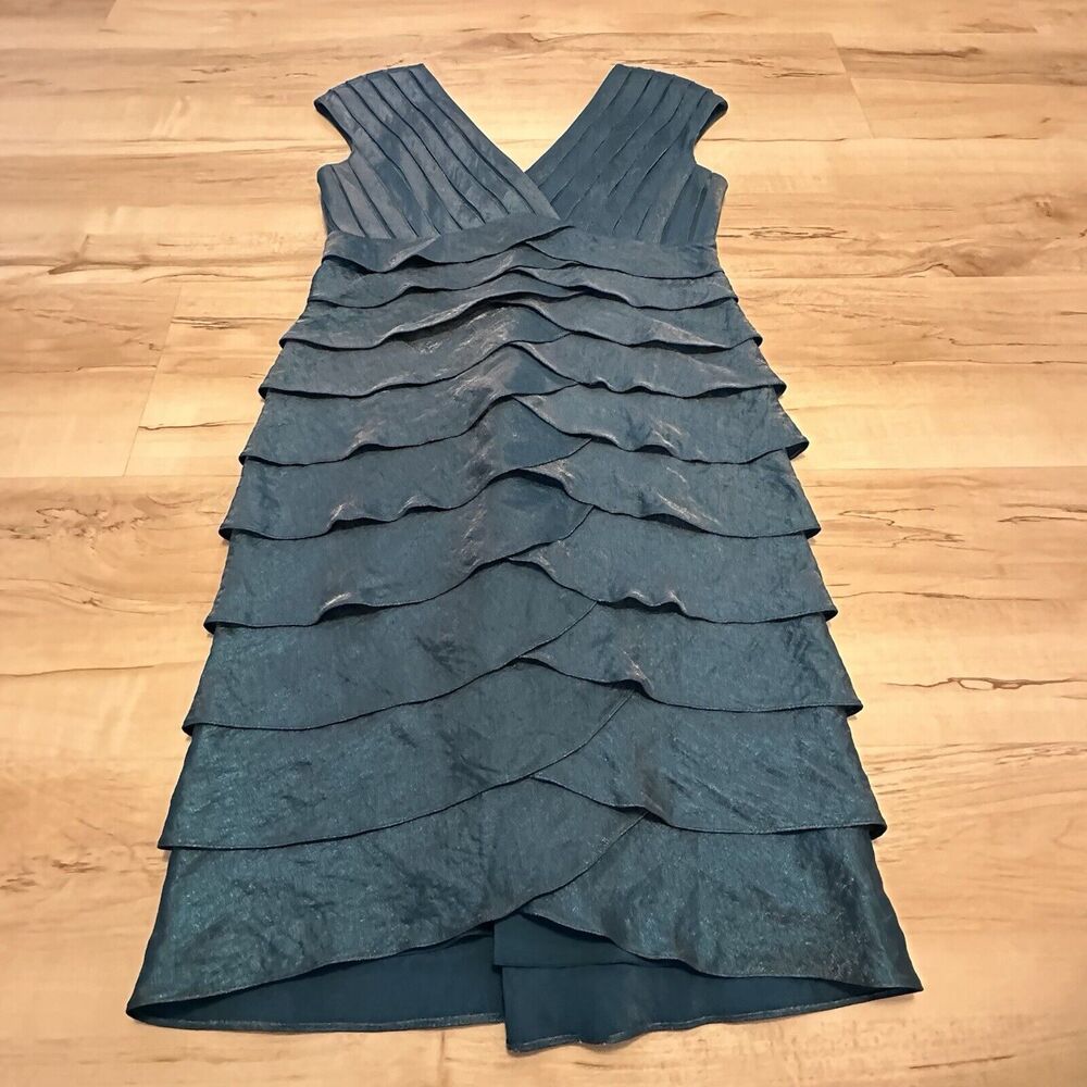 Adrianna Papell‎ Women 10 Dress Cocktail Party Tiers Evening Layered Teal Green